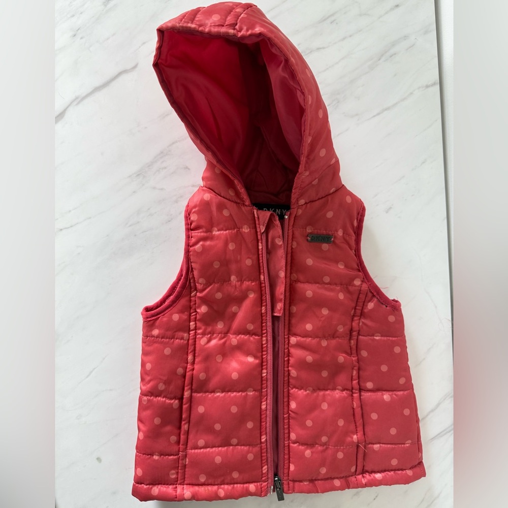 DKNY Red Polka Dot Hooded Vest